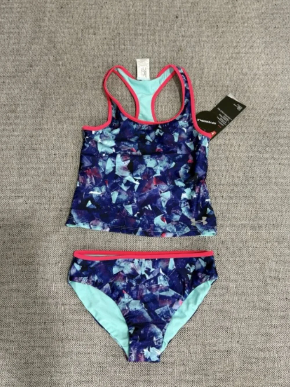 Under Armour Girl's Metaquartz Reversible Tankini Swimsuit Set Size 7 9773